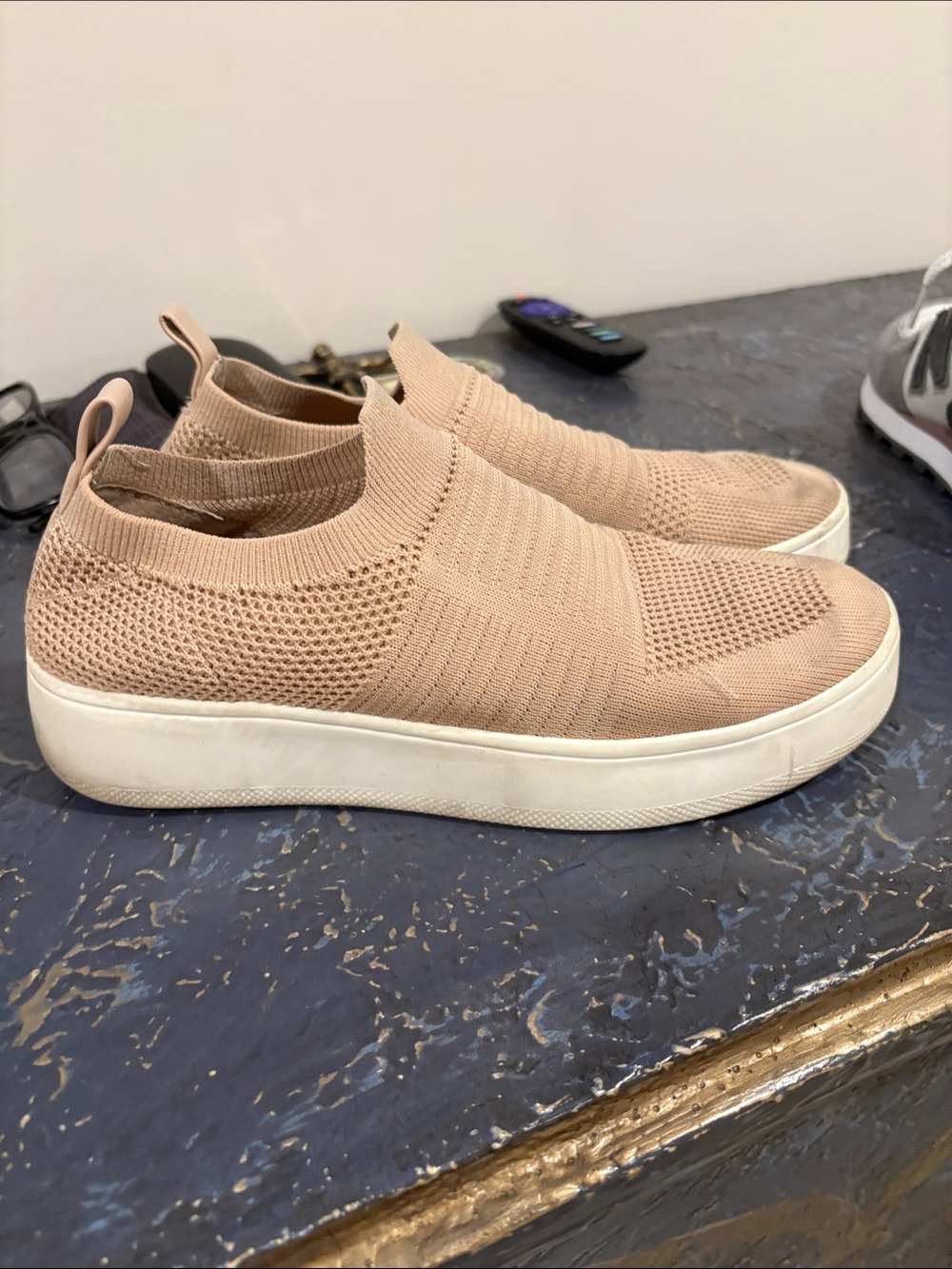 Steve Madden Women's Slip-On Knit Sneakers in Tan with White Sole